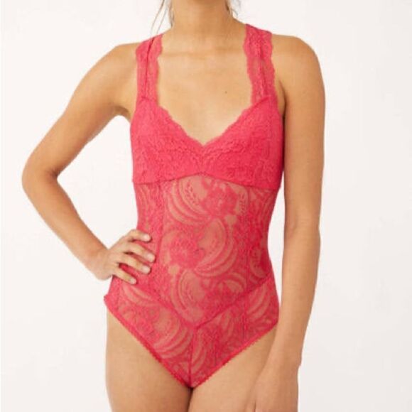 NWOT Free People Midnight hour bodysuit hot berry  M  - Picture 1 of 8